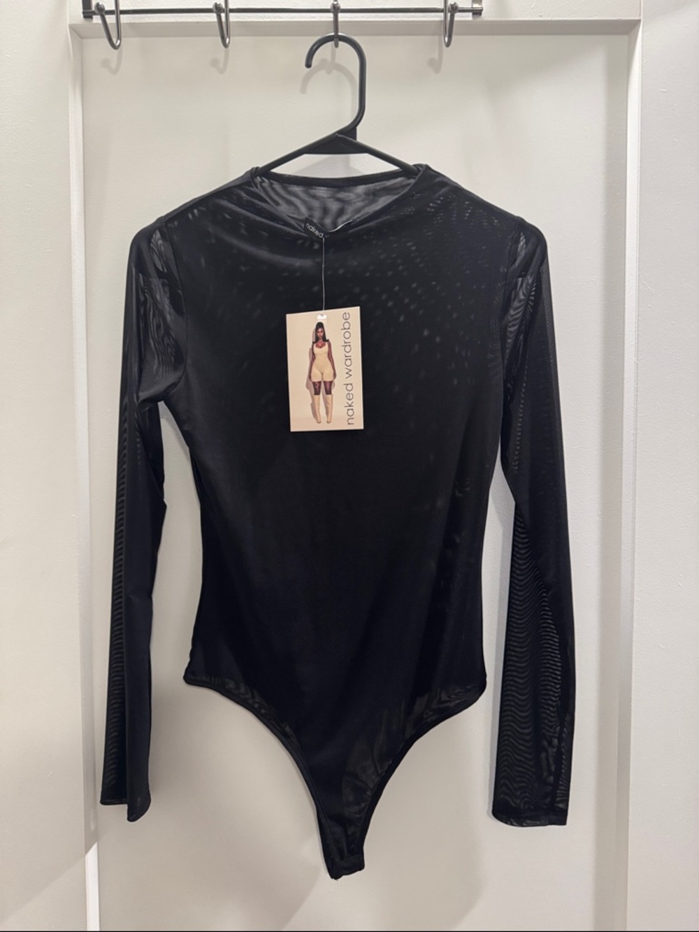 naked wardrobe Black Long Sleeve Mesh Bodysuit